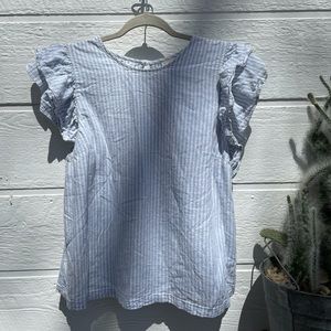 Striped Ruffle Cap Sleeve Blouse